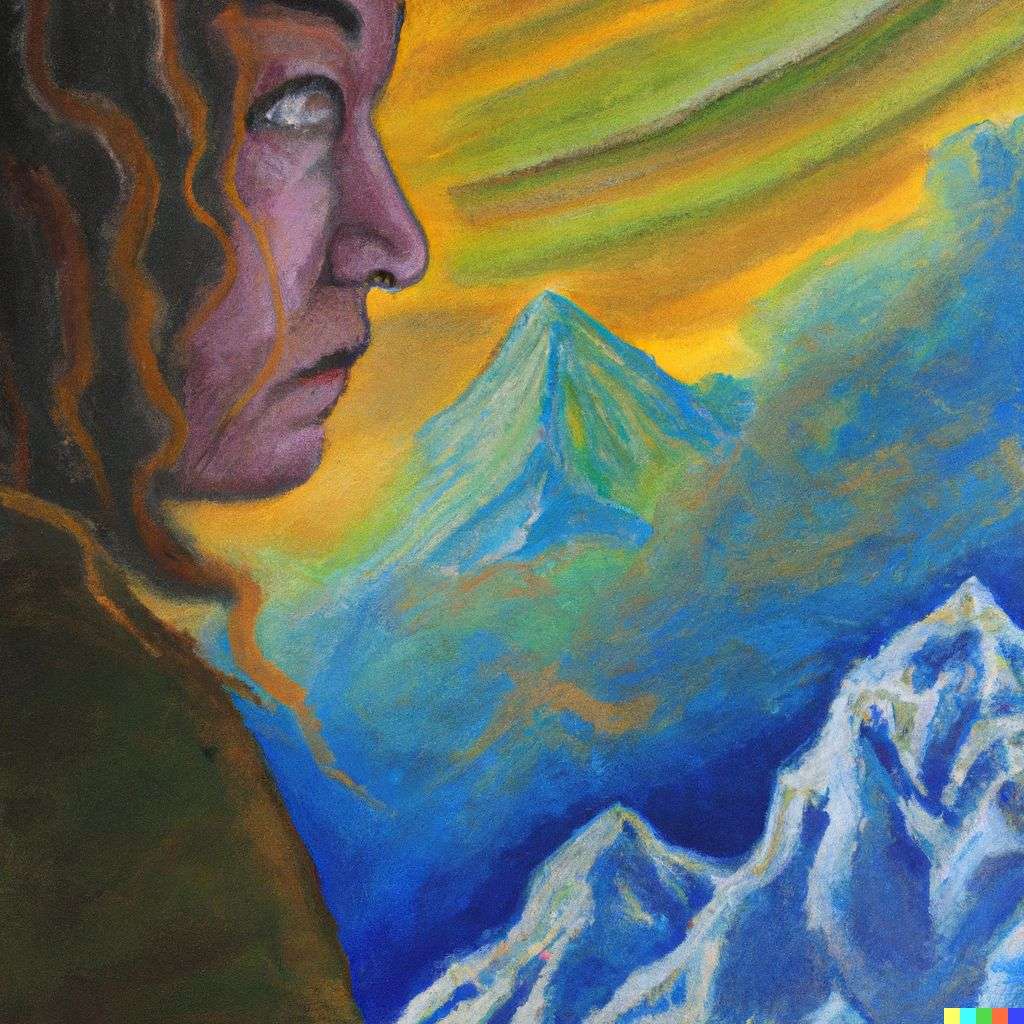 someone gazing at Mount Everest, painting by Amanda Sage